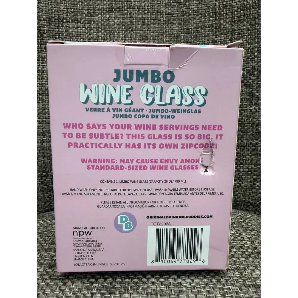Jumbo Novelty Wine Glass Sip Sip Hooray 26 oz Holds Full Bottle New